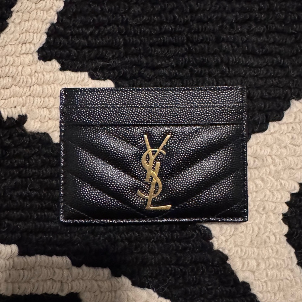 Saint Laurent Card Case in Black Leather and Gold Hardware